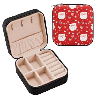 Imagem de Wassud Lindo estojo de joias de viagem de Papai Noel para mulheres, meninas, senhoras, noiva, mini organizador de joias de couro PU, caixa quadrada de armazenamento de joias para brincos, anéis, colar