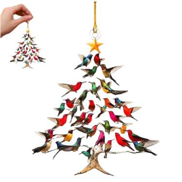 Imagem de Enfeite de Natal de beija-flor, decoração de árvore colorida, enfeite de beija-flor empilhado para Natal, decoração de casa de inverno, para amantes de pássaros (2 peças)