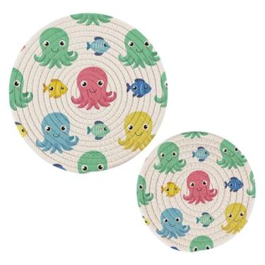 Imagem de Wassud Trivet de polvos de desenho animado para pratos quentes, suportes redondos de algodão, almofadas quentes, porta-copos elegantes, decoração de cozinha e acessórios, 2 peças