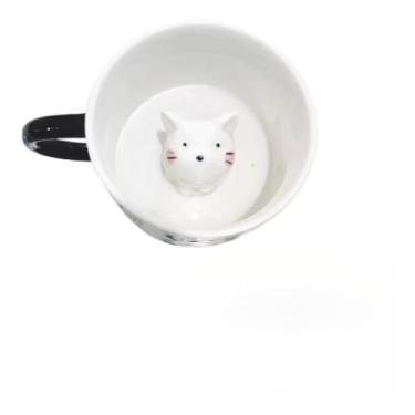 Imagem de Caneca Cerâmica Com Gato Dentro 3d Xícara Café Leite Chá(Branco)