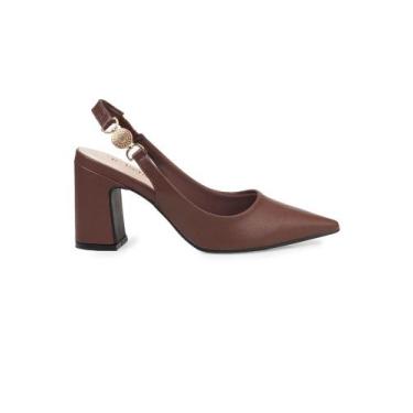 Imagem de Scarpin Slingback Bebecê Aberto com Salto Grosso, Marrom, 35