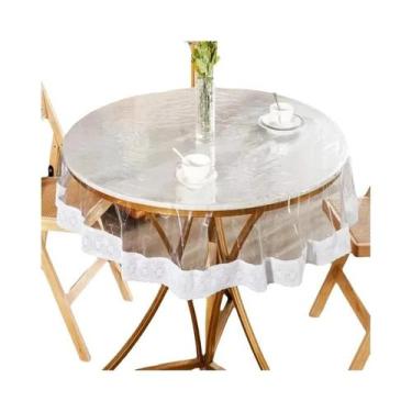 Imagem de Toalha De Mesa Redonda Elegante E Sem Odor Em PEVA Com Bordas Costurad