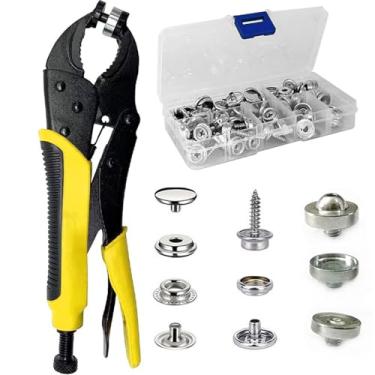 Imagem de FireBee Kit De Ferramentas Para Fecho Pressão Alta Resistência, Alicate Mão Ajustável Com 25 Conjuntos Botões Metal 3/5" E 15 Mm Roupas, Tecido, Couro, Capas Barco, Reparo Lona
