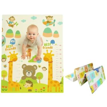 Imagem de Tapete Infantil Dobrável, Emborrachado EVA, Dupla Face com Estampa Animais e Régua de Crescimento, 120x180cm, com Mala de Transporte