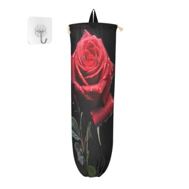 Imagem de Preto com um suporte de saco plástico rosa vermelha, suporte de saco de cozinha, suporte de sacola de compras para sacolas plásticas