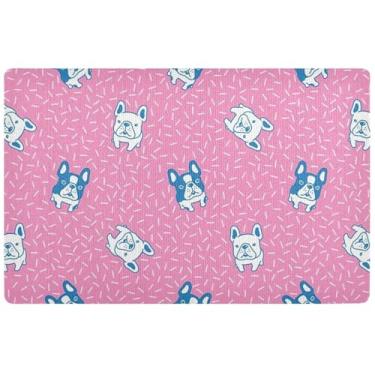 Imagem de TSENQUE Tapete de porta personalizado para cachorro fofo buldogue francês rosa Halloween tapete de Halloween tapete externo absorvente para entrada externa 81 cm x 50 cm