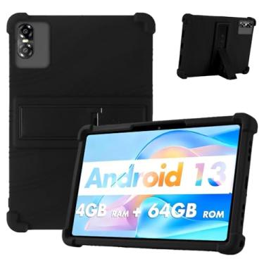 Imagem de Capa para tablet QunyiCO E10 de 10,1 polegadas – Capa protetora de silicone à prova de choque com suporte, estilo comercial resistente a quedas (preto)