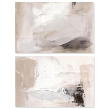 Imagem de Conjunto de 2 arte de parede para sala de estar com impressão abstrata de harmonia neutra da Art Remedy, embalagem para galeria, 38 x 25 cm