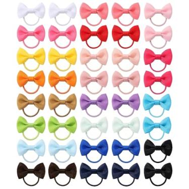 Imagem de 40 peças de laços de cabelo com laços pequenos elásticos de 4 cm suportes de rabo de cavalo elásticos elásticos para mulheres jovens