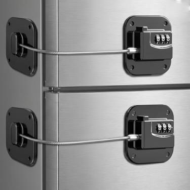 Imagem de Pacote com 2 fechaduras para geladeira, armário e gaveta, trava de segurança resistente, preta