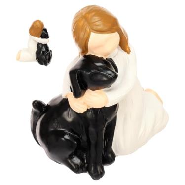 Imagem de Estátuas de cachorro, memorial confortável e decoração de casa, escultura de abraço de homem e cachorro, presentes de lembrança de amizade de anjo para perda de animais de estimação, decoração de sala