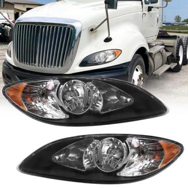 Imagem de aostirmotor Conjunto de faróis adequado para 2008-2016 International ProStar, alojamento preto, par de faróis de halogênio (lado do motorista e passageiro)