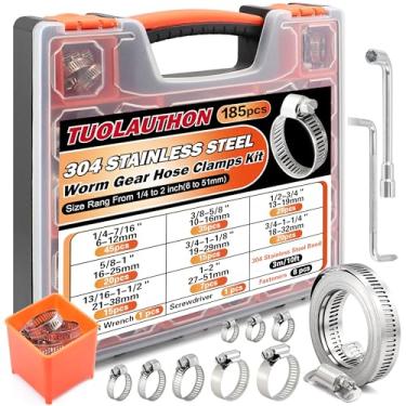 Imagem de Braçadeira de mangueira resistente de 185 peças, braçadeiras ajustáveis de aço inoxidável 304 1/10.2 cm (6-51 mm) com alça de metal de 3 m + 8 fixadores mais fortes para automotivo, encanamento e
