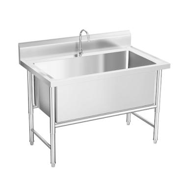 Imagem de Pia comercial, pia de aço inoxidável independente, pia industrial de cozinha, pia de tigela única grande, com kit de drenagem, para garagem, restaurante, cozinha, lavanderia (120 cm)