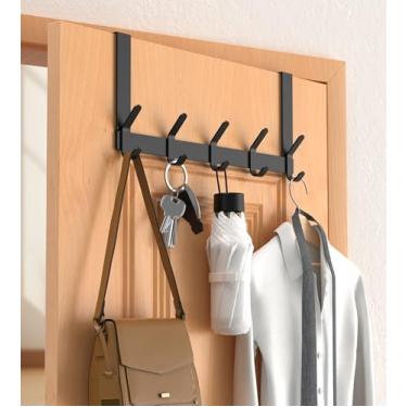 Imagem de CHAUNCEY HOME Ganchos sobre a porta com braços estendidos para pendurar, J7U, cabe perfeitamente em portas padrão dos EUA de 3,5 cm, suporte organizador de banheiro com toalheiro, preto 1