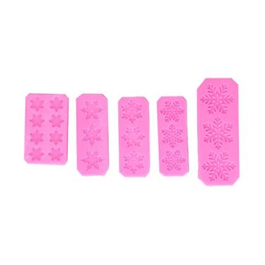 Imagem de Generic Moldes de Floco de Neve Duráveis ​​e Flexíveis para Bolo Diy, Fondant de Chocolate, Cor Rosa, 5 Peças, Molde de Silicone para Decorações de Floco de Neve de Natal