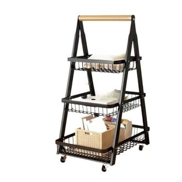 Imagem de Fruteira Organizador de Chão 3 Andares de Ferro Grande – com Rodinhas e Cesto Aramado, Ideal para Organizar Cozinha e Objetos Domésticos