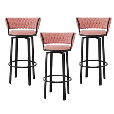 Imagem de Banqueta de balcão, banco de bar moderno de veludo, conjunto de 3, bancos de bar giratórios com encosto e apoio para os pés, bancos de veludo para restaurantes da ilha da cozinha
