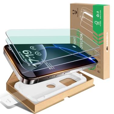 Imagem de PandaShield Pacote com 2 protetores de tela anti-luz azul (TÜV RDF-60) para iPhone 17 Pro Max/16 Pro Max de grau militar à prova de estilhaçamento com ferramenta de alinhamento de papel livre de