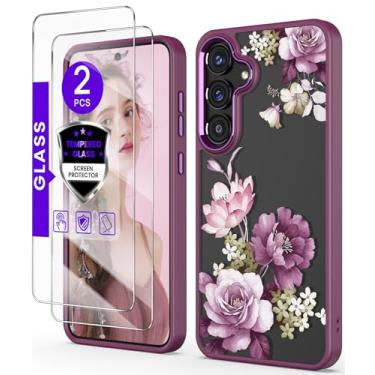 Imagem de DagoRoo Capa para S26 + protetor de tela de vidro temperado, proteção de grau militar, TPU macio e fino + PC rígido, capa com estampa de flores cristalinas para meninas e mulheres para S26 5G - roxo