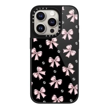 Imagem de CASETiFY Capa Glaze para iPhone 15 Pro [acabamento brilhante/compatível com Magsafe/1,5 m. 1X proteção contra quedas de grau militar] - fita rosa metálica - preta