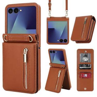 Imagem de Capa carteira para Motorola Razr 50 Ultra, capa de telefone flip com bolso com zíper com compartimentos para cartões, cordão e suporte, estilo fólio fino com recortes precisos e fecho magnético para