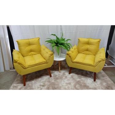 Imagem de Kit 02 Poltrona opala suede Amarelo -Alto Patrão - CASA DA POLTRONA