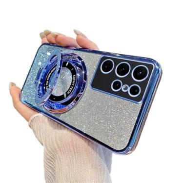 Imagem de COTDINFOR Capa para Samsung Galaxy S26 Ultra com glitter fofa com suporte compatível com Magsafe [proteção da câmera] Capa magnética à prova de choque luxuosa para Samsung Galaxy S26 Ultra Blue DS