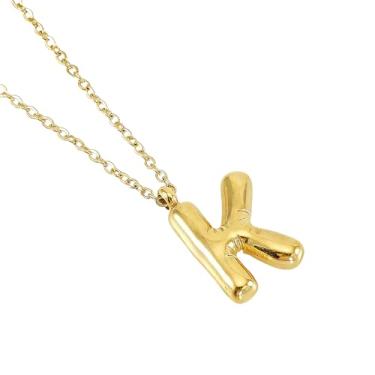 Imagem de Colar de Letra Bolha Personalizado para Mulheres, Colar Inicial Banhado a Ouro 18K com Corrente Cruzada em Aço Inoxidável, 45 cm, 26 Letras, Jóia de Moda e Presente Estiloso (dourado,K)