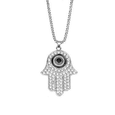 Imagem de Colar banhado a ouro 14 K com pingente de mão Hamsa, cristal CZ para mulheres, homens, proteção da sorte Prata