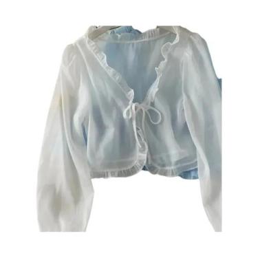 Imagem de Cardigan Casual De Verão Com Laço De Renda Fina Para Proteção Solar Fe