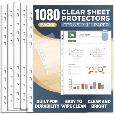 Imagem de Pauuooa Pacote com 1080 protetores de folha transparentes 21 x 28 cm, capas de plástico para fichário de 3 anéis, capas transparentes para documentos em tamanho carta, carregamento superior, para