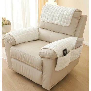 Imagem de Conjunto de 3/4/5 peças de capas antiderrapantes para poltronas reclináveis, sofás e poltronas em flanela macia para proteção dos braços.