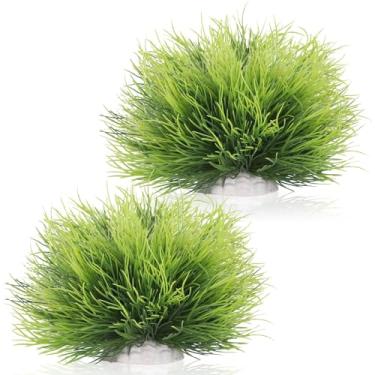 Imagem de IBWell 2 peças de plantas artificiais de aquário decoração grama verde plástico esconderijo ornamento de paisagem aquática acessórios para aquário de tartaruga Betta Hides - Grande