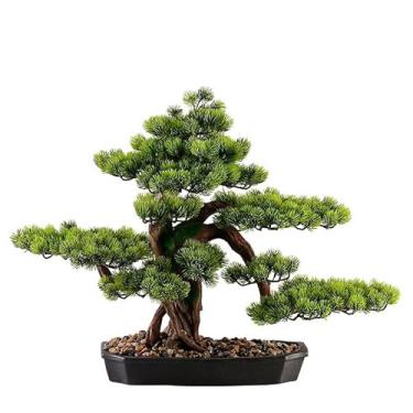 Imagem de Enfeite artificial simulado de pinheiro acolhedor estilo chinês bonsai sala de estar árvore falsa interior planta verde decoração mesa de entrada paisagismo árvore falsa (A)