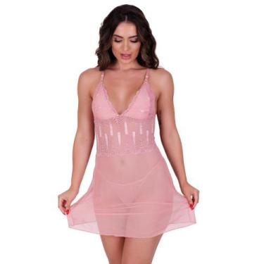 Imagem de Camisola sem Bojo Tule Transparente e Calcinha Joana - NAKA MODAS, M, 