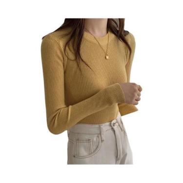 Imagem de Suéter Feminino De Tricô Gola O Ajustado Quente Outono Inverno Casual 