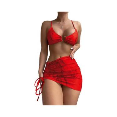 Imagem de Conjunto De Biquíni Sexy Push up Feminino Três Peças Moda Praia Maiô V