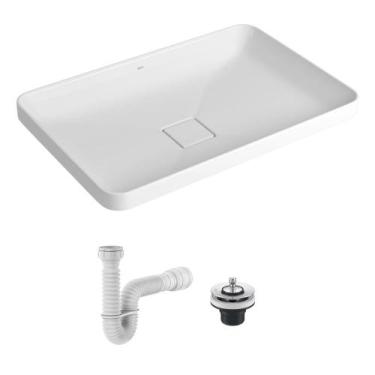 Imagem de Cuba de Sobrepor Deca Slim 60x40 Retangular Branca + Válvula + Sifão, 
