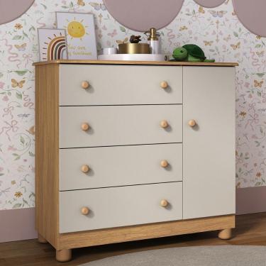 Imagem de Cômoda Infantil 95cm 1 Porta E 4 Gavetas Allegra Multimóveis Mp4444 Madeirado/off White Madeirado/off White