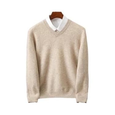 Imagem de Suéter Masculino De Lã Merino 100% Cashmere Com Decote Em V, Manga Lon