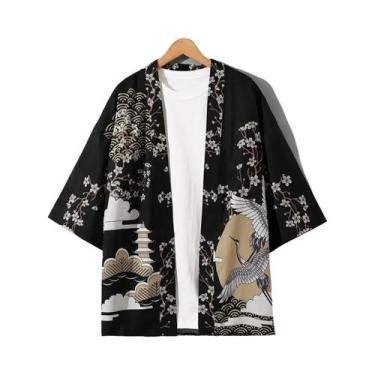 Imagem de Camisa De Verão Masculina RANMARU Kimono De Manga Curta Estampada Moda