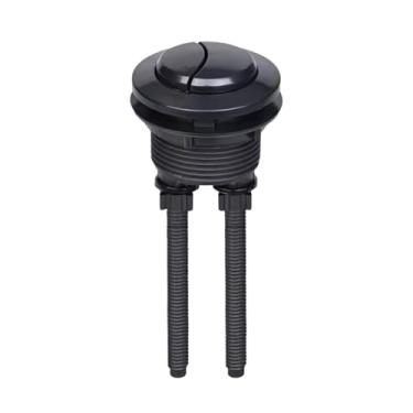 Imagem de Substituição de botão de tanque de vaso sanitário com descarga dupla, botão de cisterna de montagem superior preto redondo, orifício de montagem de 38 mm, hastes de atuador ajustáveis de 15 cm