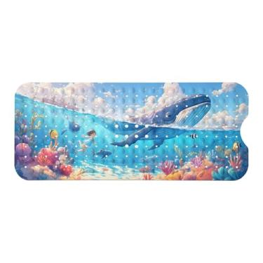 Imagem de Tapete de banheira infantil, tapete de banho antiderrapante com desenho animado para crianças e crianças, tapete de segurança antiderrapante de baleia oceânica com ventosas fortes, tapete de banho