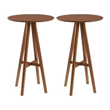 Imagem de Kit 2 Mesas Bistrô Alta Redonda Sila Base Madeira Maciça Imbuia