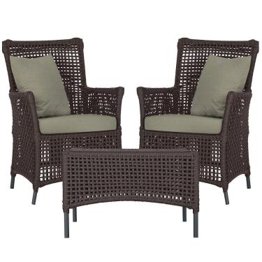 Imagem de 2 Poltronas E 1 Mesa Igapó Alumínio Preta Corda Náutica E8 Marrom