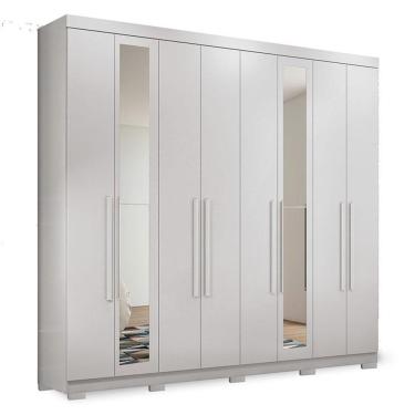 Imagem de Guarda Roupa Casal 8 Portas 4 Gavetas Master New Com Espelho E Pés Branco Brilho - Santos Andirá