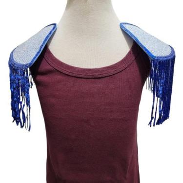 Imagem de Par De Ombreiras Carnaval Paetê Flor Franjas - Lika Bijuterias, Azul p