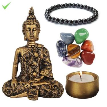 Imagem de Buda hindu orando 15cm chakras pulseira hematita porta vela - Geral, D