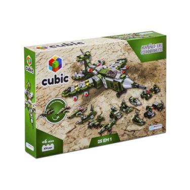Imagem de Blocos de Montar Cubic 25 em 1 Avião de Combate 576 Peças Multikids - 